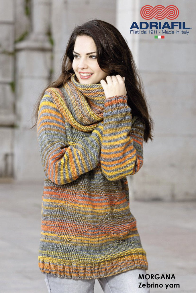 Adriafil Knitting Patterns “Morgana” Jumper with Snood Knitting Pattern - Zebrino Yarn - Adriafil