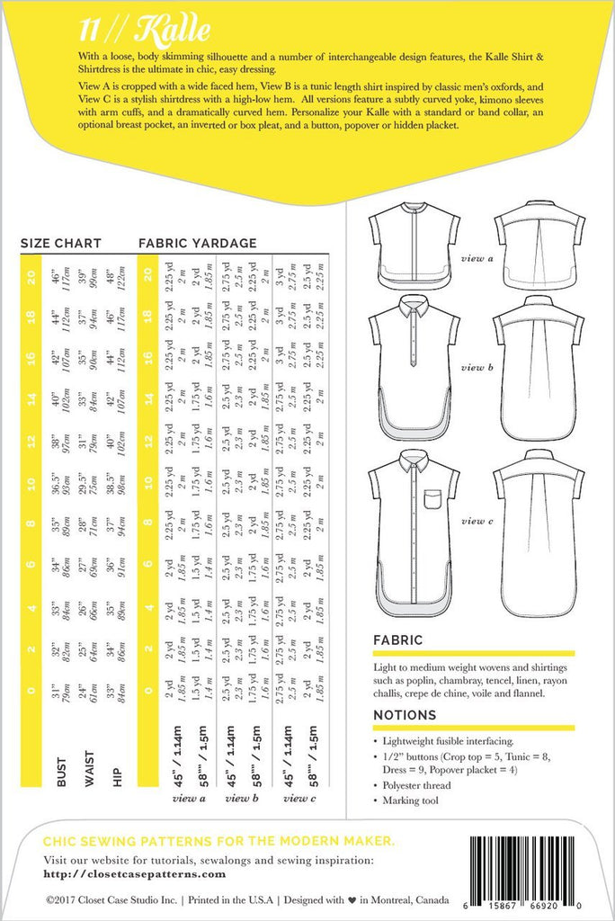 Closet Core Patterns Dress Patterns Kalle Shirt and Shirtdress Pattern - Closet Core Files