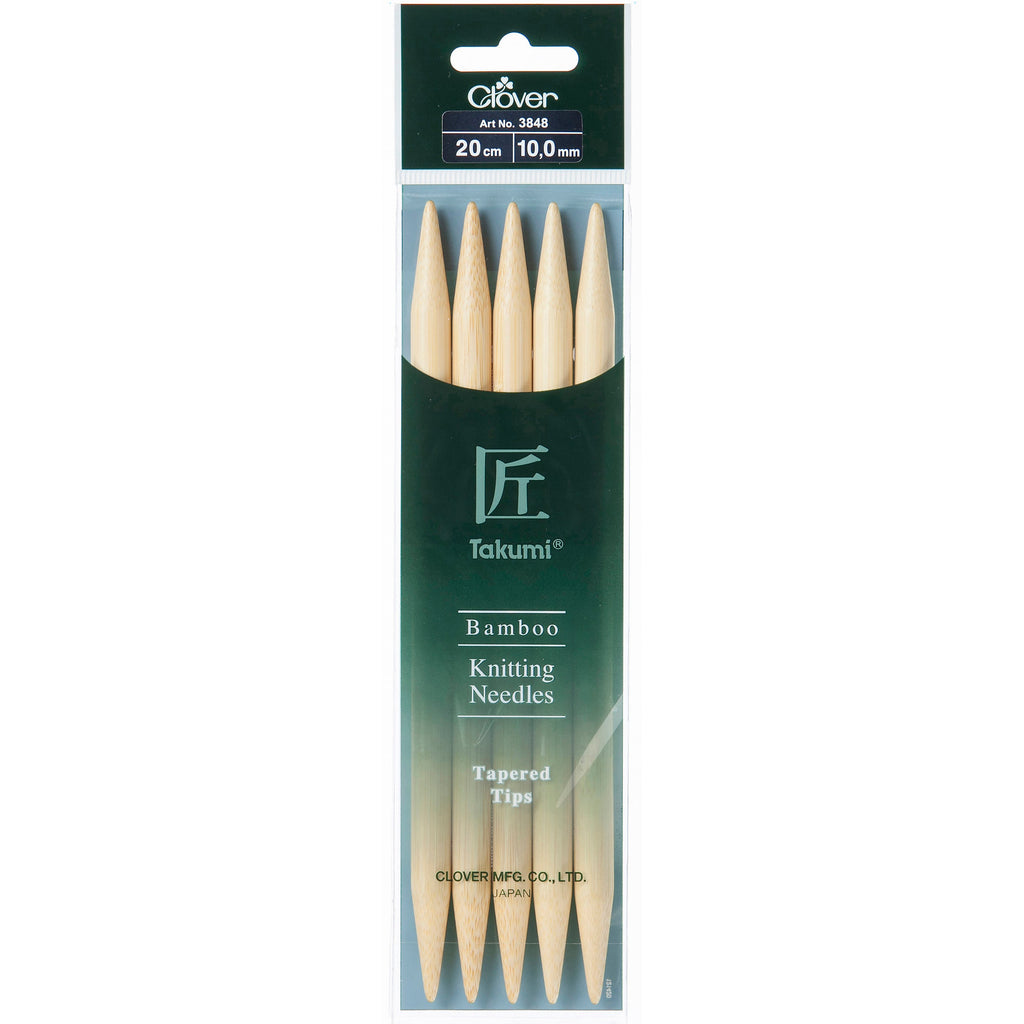 Clover Knitting Needles 10.00mm 20cm - Clover Bamboo Double Pointed Needles - set of five