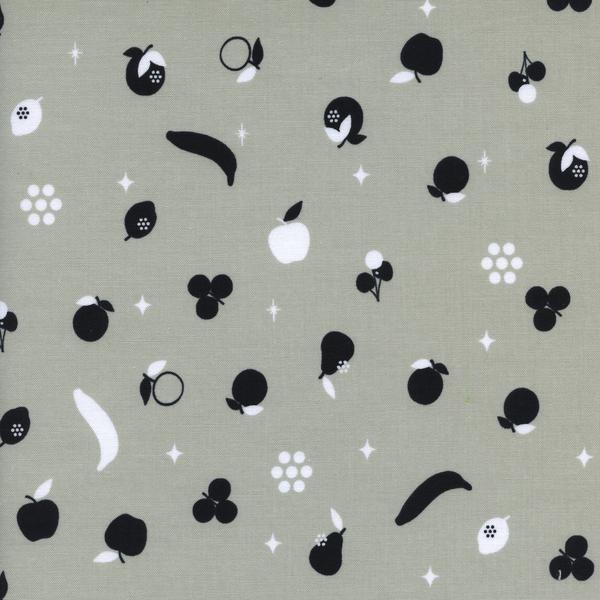 Cotton and Steel Remnant Remnant - 1m x 1.1m - Disco Fruit - Black and White - Melody Miller - Cotton and Steel