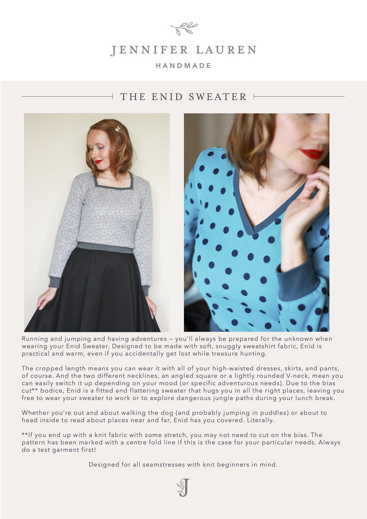 Jennifer Lauren Handmade Dress Patterns The Enid Sweater - Jennifer Lauren Handmade - Digital PDF Download Pattern