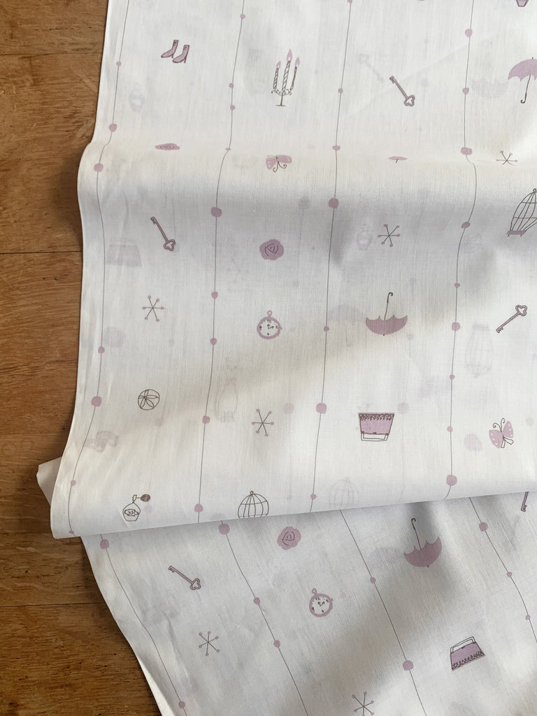Kiyohara Fabric Lilac Motifs on White - Me-In Bebe - Kiyohara