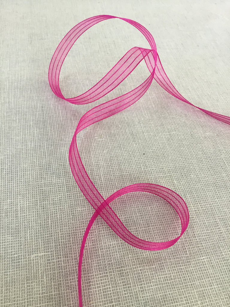 May Arts Ribbon and Trims Organza Stripe Ribbon - 10mm - Fuchsia