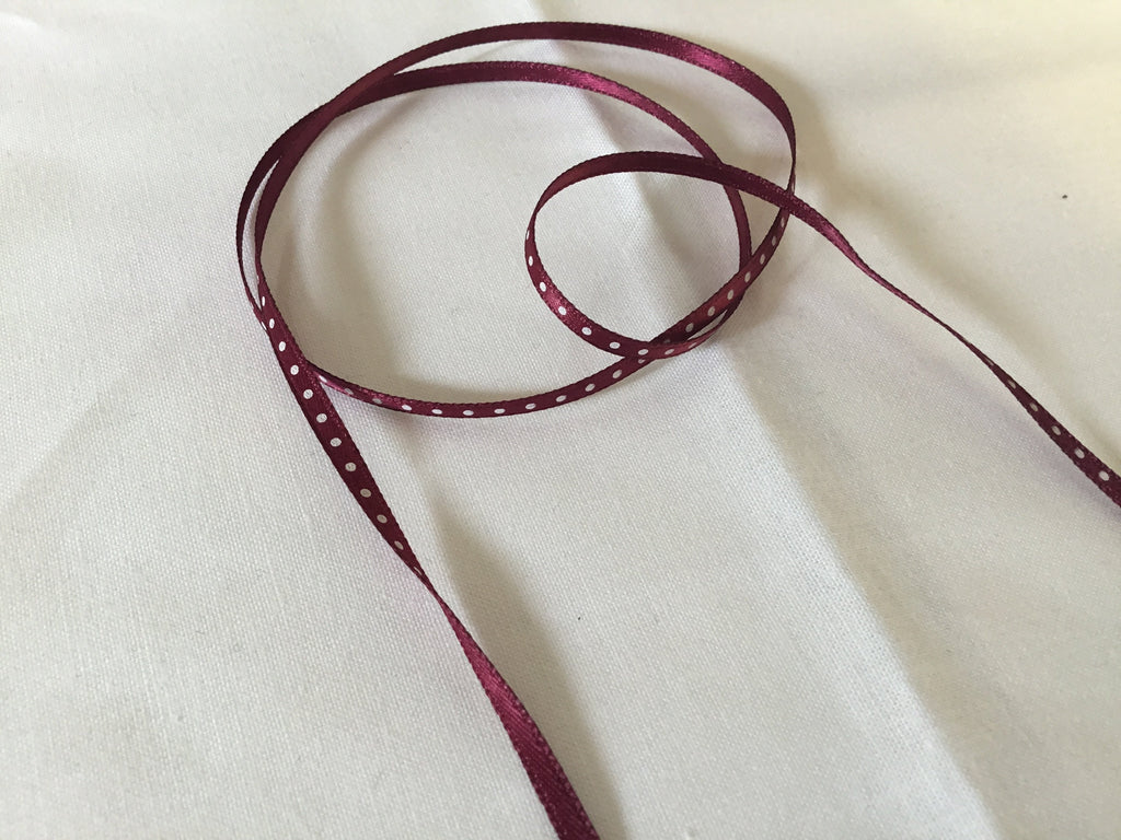 May Arts Ribbon and Trims Skinny Spot Ribbon - 3mm - Burgundy