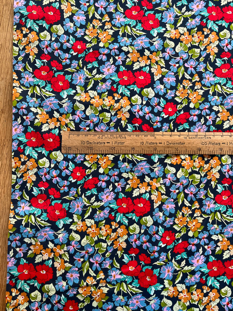 Peter Horton Fabric Floral Garden in Navy - Supima Cotton Lawn