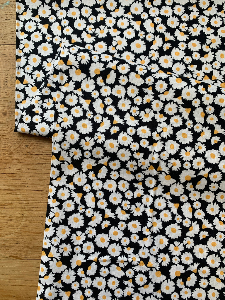 Poppie Cotton Fabric Calico Daisies in Black - Hopscotch & Freckles by Poppie Cotton