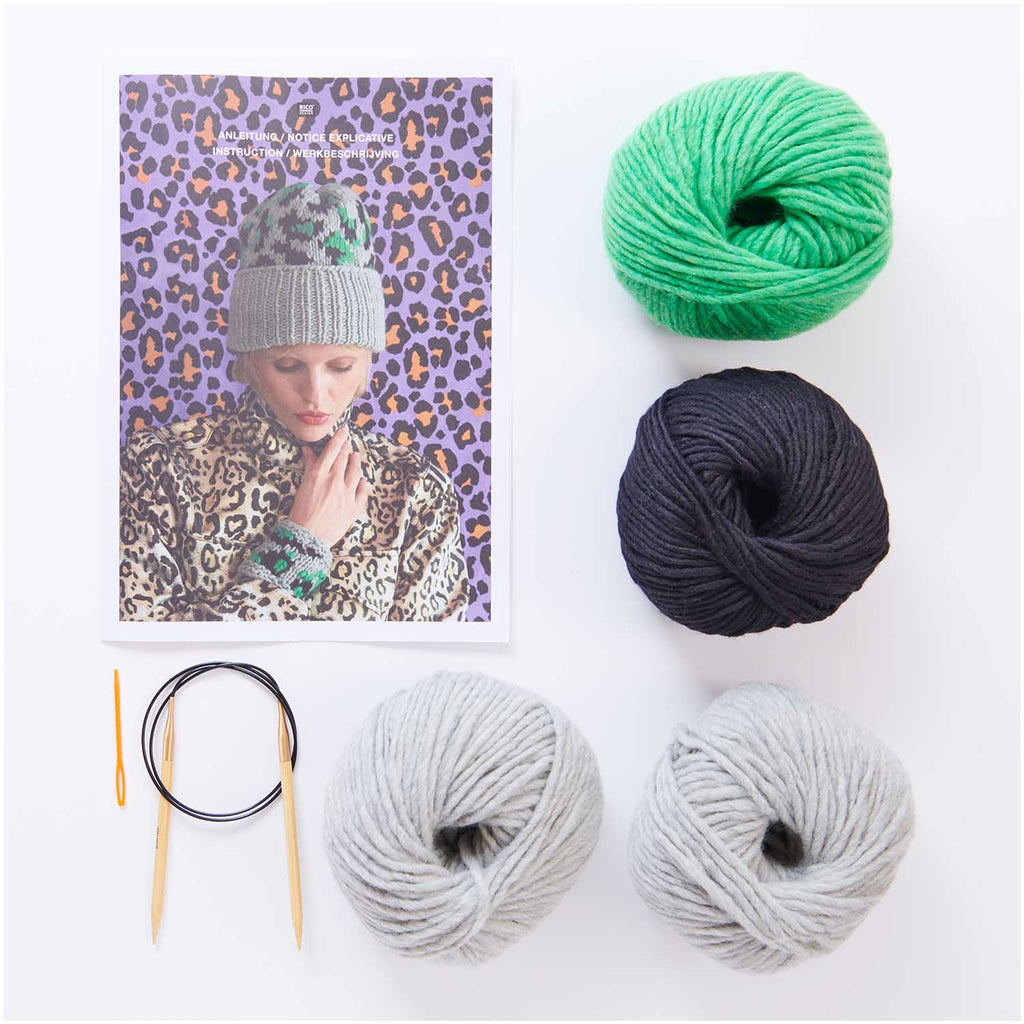 Rico Kits Leopard Print Hat and Wrist Warmer Knitting Kit - Rico Design