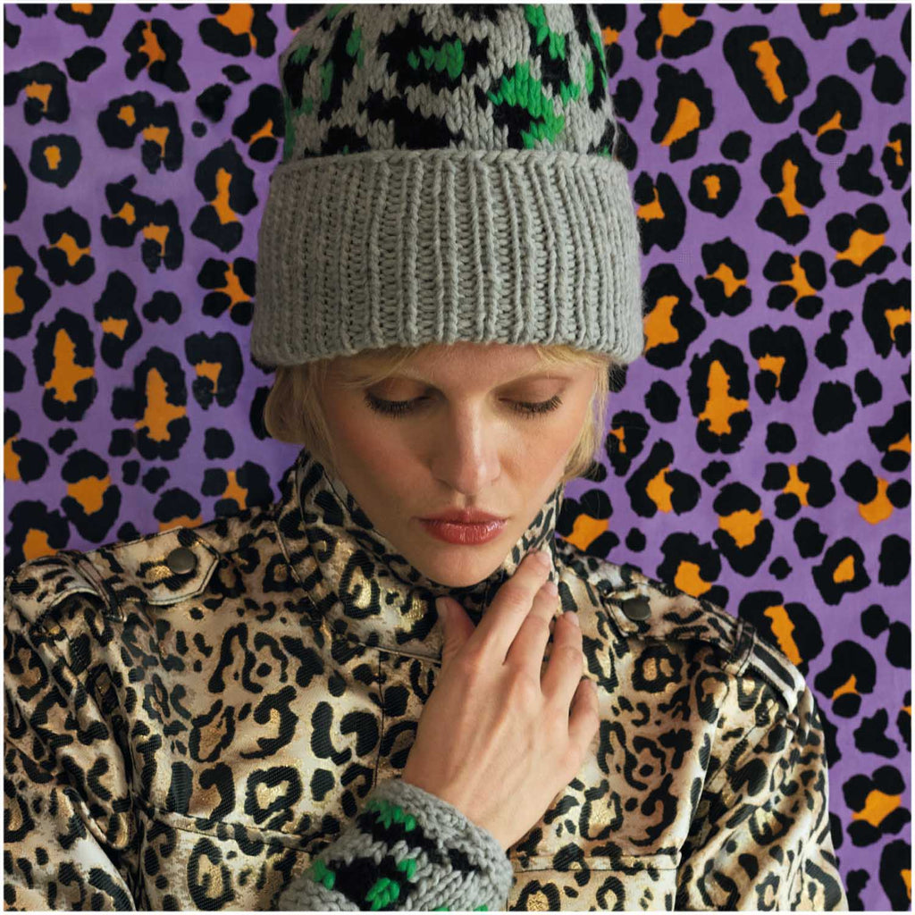 Rico Kits Leopard Print Hat and Wrist Warmer Knitting Kit - Rico Design