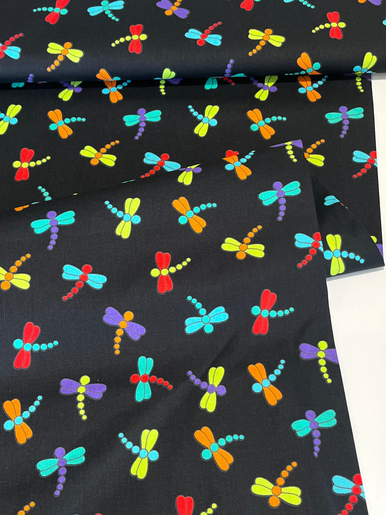 RJR Fabrics Fabric Dragonflies - Multi on Black - RJR Fabrics