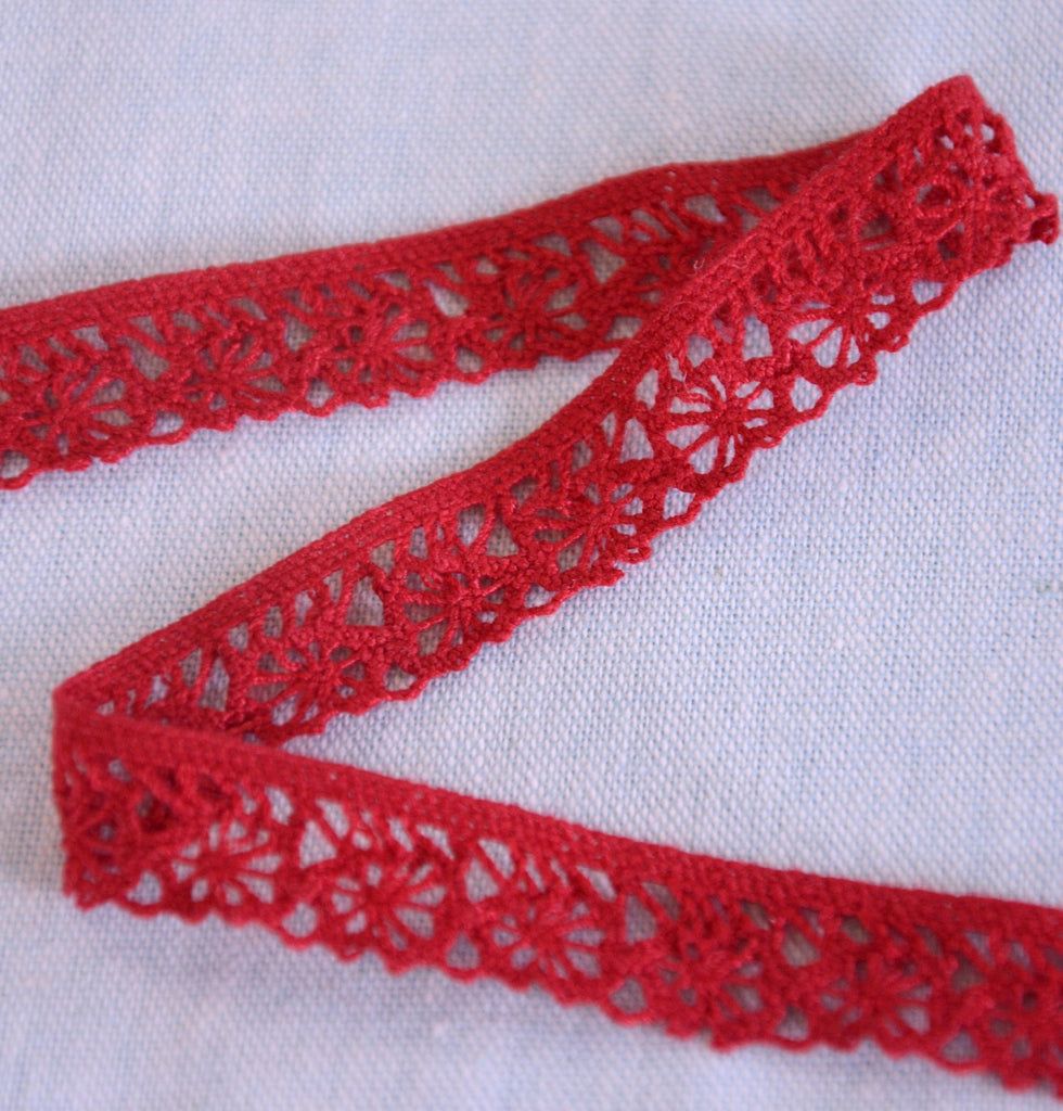 Stephanoise Ribbon and Trims Lace Edge Trim - 15mm - Red