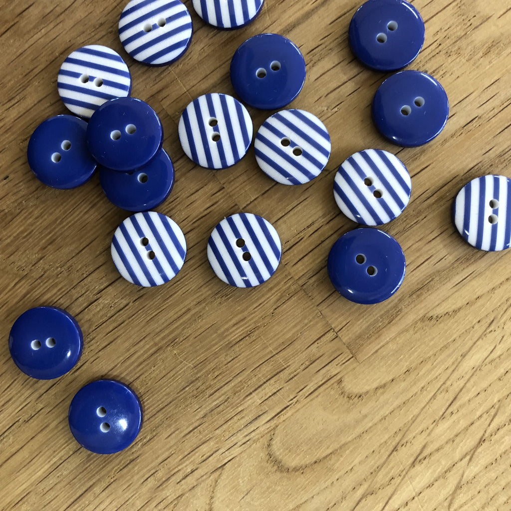 The Button Company Buttons Deep Blue Stripy Button - 13mm