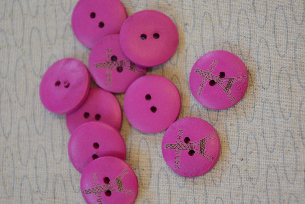 Unbranded Buttons Eiffel Tower Button - Pink - 20mm