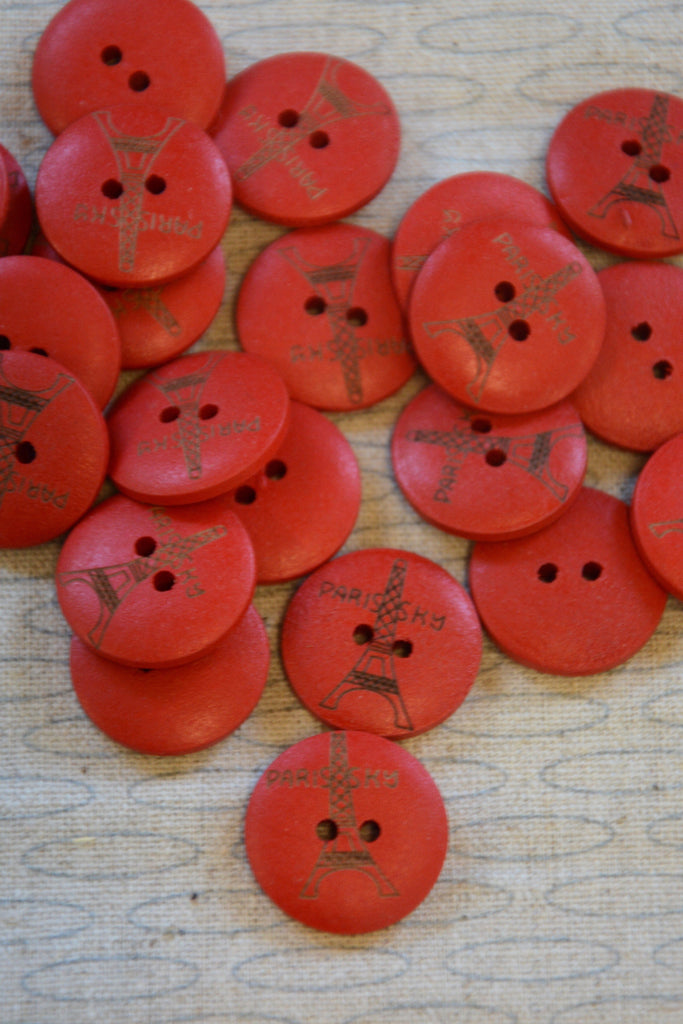 Unbranded Buttons Eiffel Tower Button - Red - 20mm