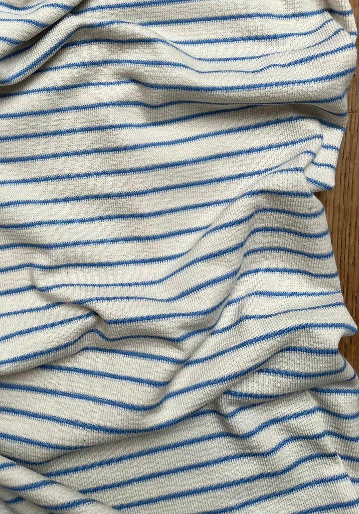 Unbranded Fabric Cream and Blue Stripe - Terry Knit Jersey