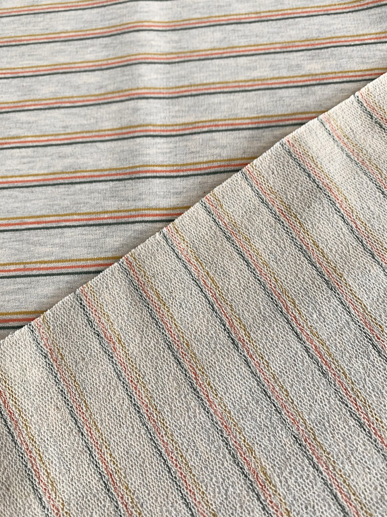 Unbranded Fabric Ecru Retro Stripe - French Terry Jersey