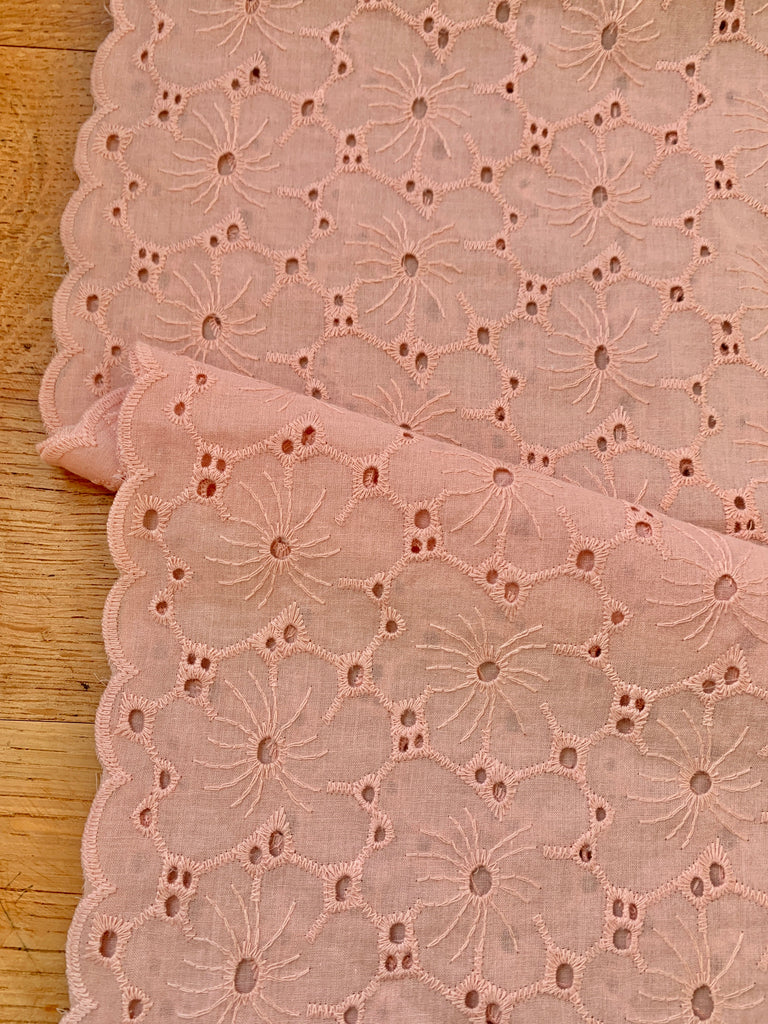 Unbranded Fabric Eyelet Embroidered Flowers in Peachy Pink