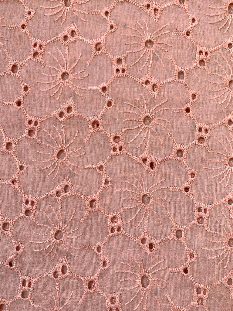 Unbranded Fabric Eyelet Embroidered Flowers in Peachy Pink