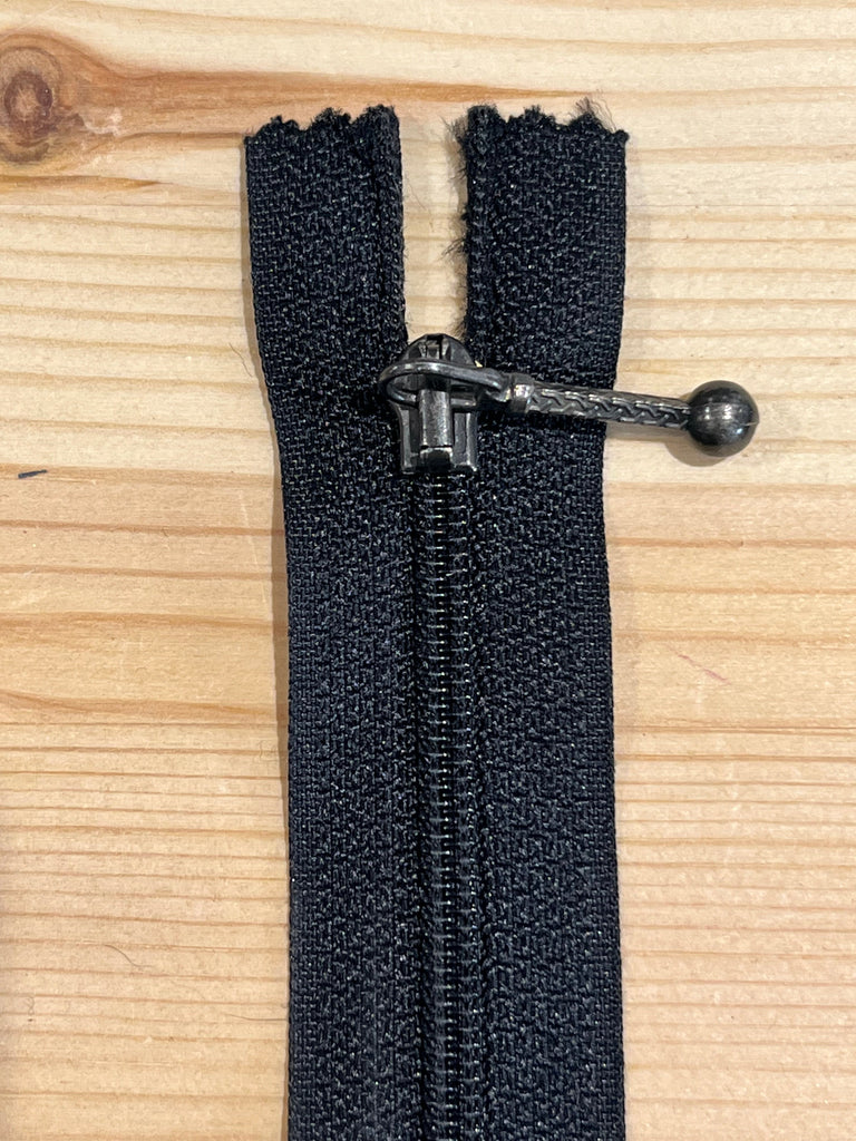 Unbranded Zippers Ball Pull Standard Zip - 20cm/ 8" -  Black - type 1