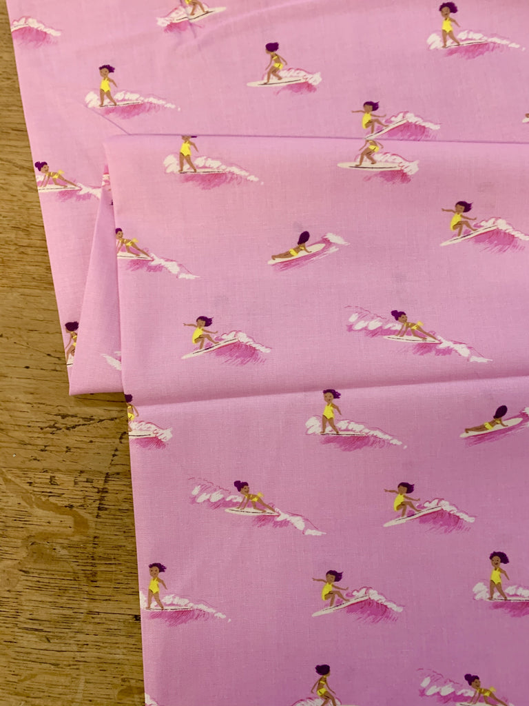 Windham Fabrics Fabric Tiny Surfers in Pink- Malibu by Heather Ross