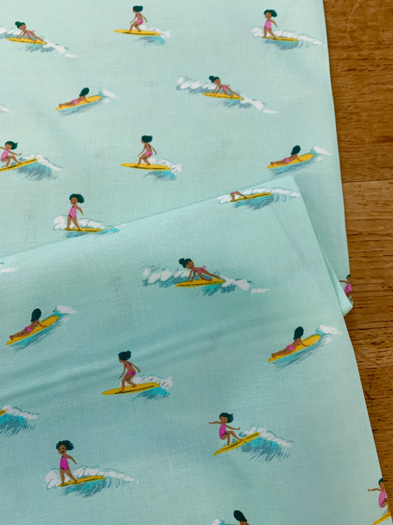 Windham Fabrics Fabric Tiny Surfers in Seafoam- Malibu by Heather Ross