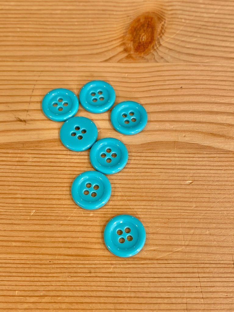 4 Hole Ring Edge Light Teal Buttons - 15mm - The Eternal Maker - UK Fabric Shop