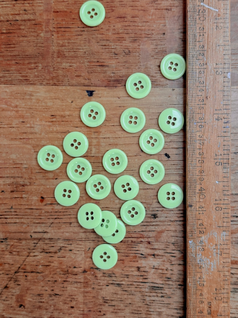4 Hole Ring Edge Pale Green Buttons - 15mm - The Eternal Maker - UK Fabric Shop