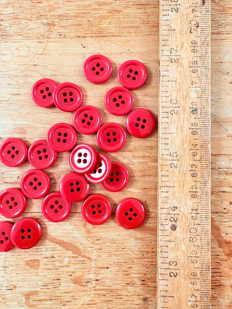 4 Hole Ring Edge Red Buttons - 15mm - The Eternal Maker - UK Fabric Shop