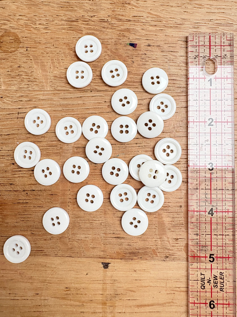 4 Hole Ring Edge White Buttons - 15mm