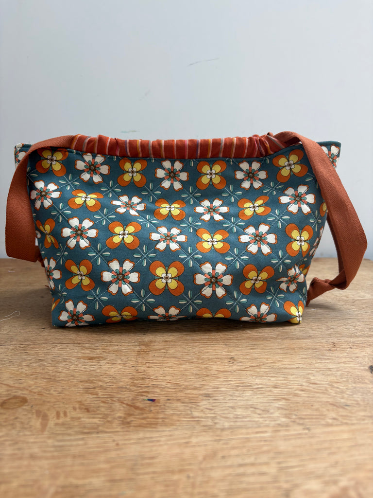 Quilted Drawstring Pouch - Sewing Kit - Teal Retro -sewing - The Eternal Maker - UK Fabric Shop