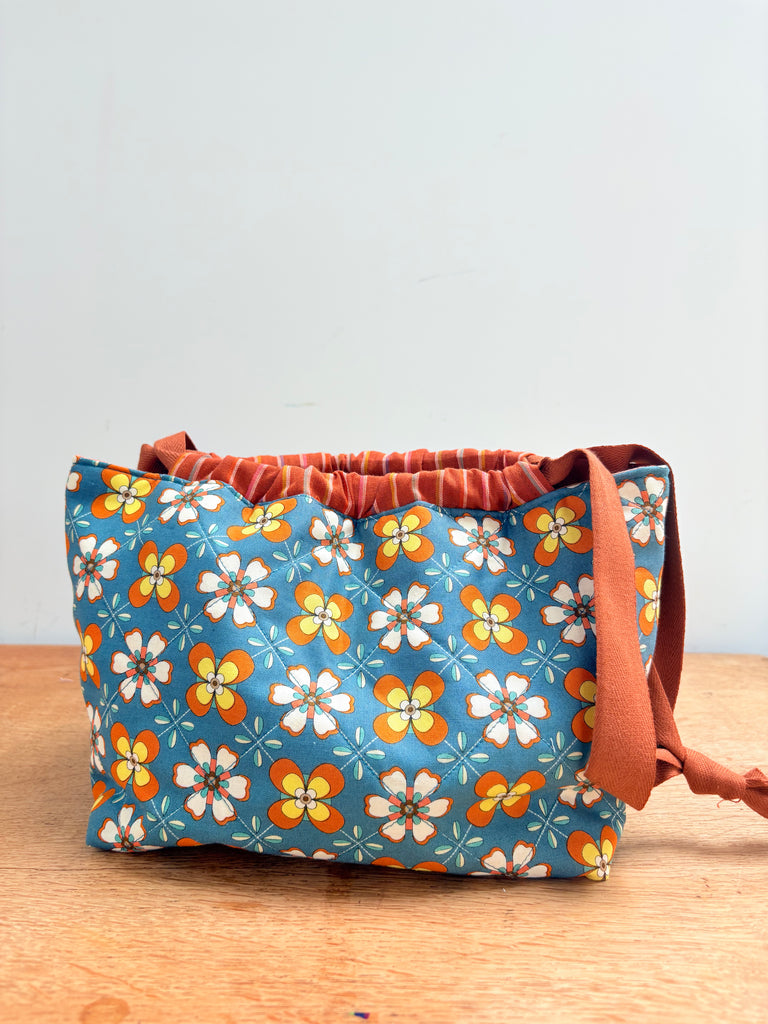 Quilted Drawstring Pouch - Sewing Kit - Teal Retro -sewing - The Eternal Maker - UK Fabric Shop