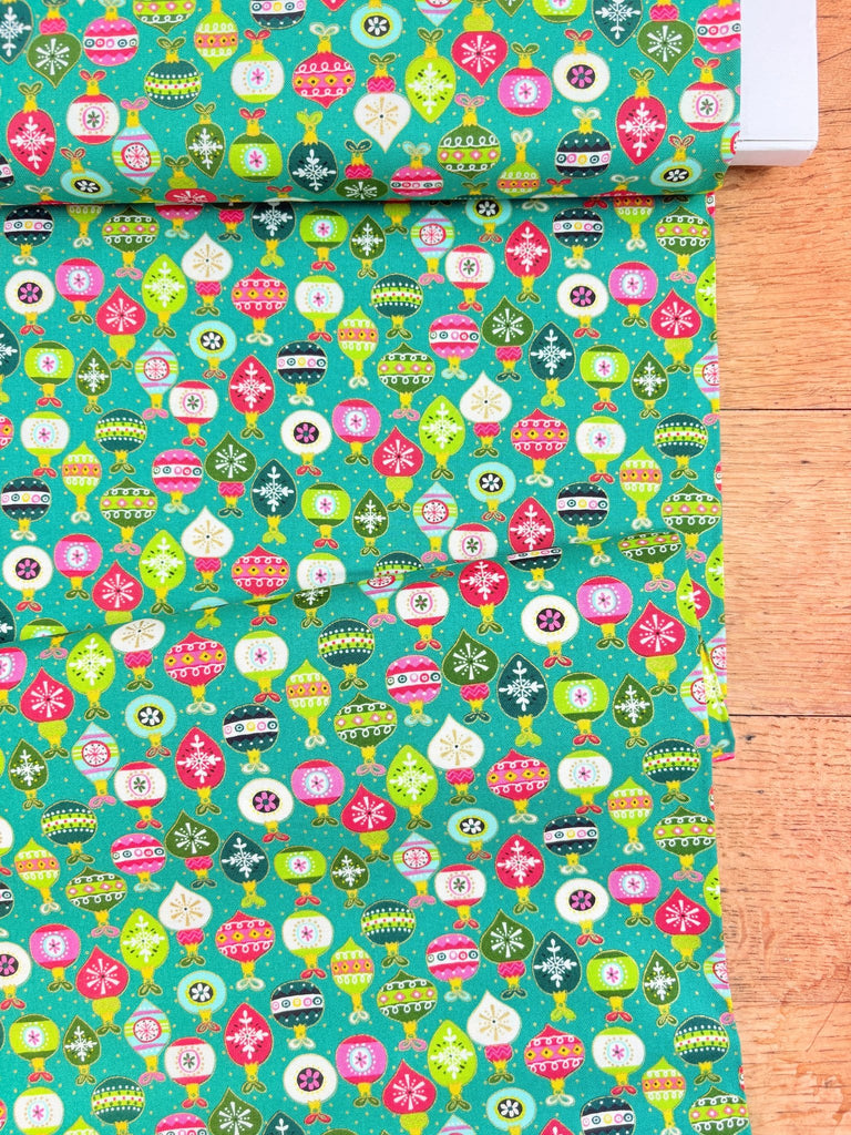 Baubles on Green - Santa Express - Christmas Fabric - The Eternal Maker - UK Fabric Shop