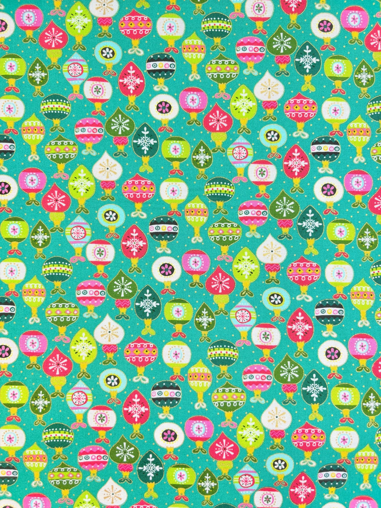 Baubles on Green - Santa Express - Christmas Fabric - The Eternal Maker - UK Fabric Shop