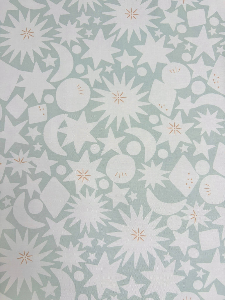 Block Moon and Stars in Mint - To The Moon and Back - Paper + Cloth for Moda Quilt Cotton Fabric - The Eternal Maker - UK Fabric Shop