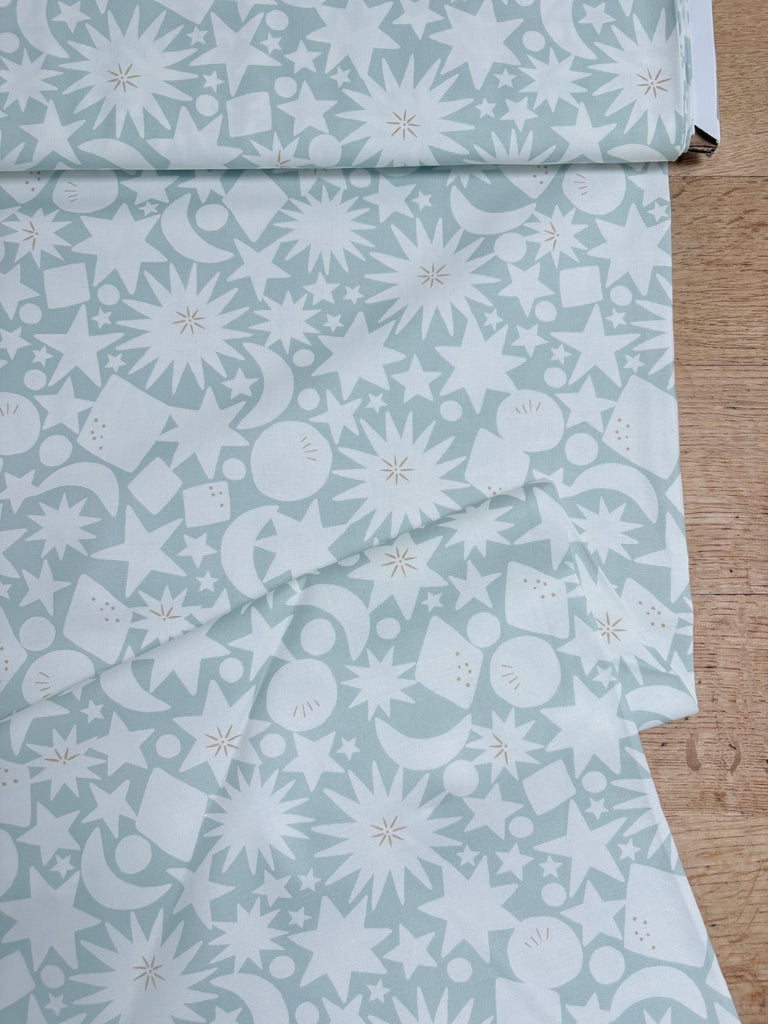 Block Moon and Stars in Mint - To The Moon and Back - Paper + Cloth for Moda Quilt Cotton Fabric - The Eternal Maker - UK Fabric Shop