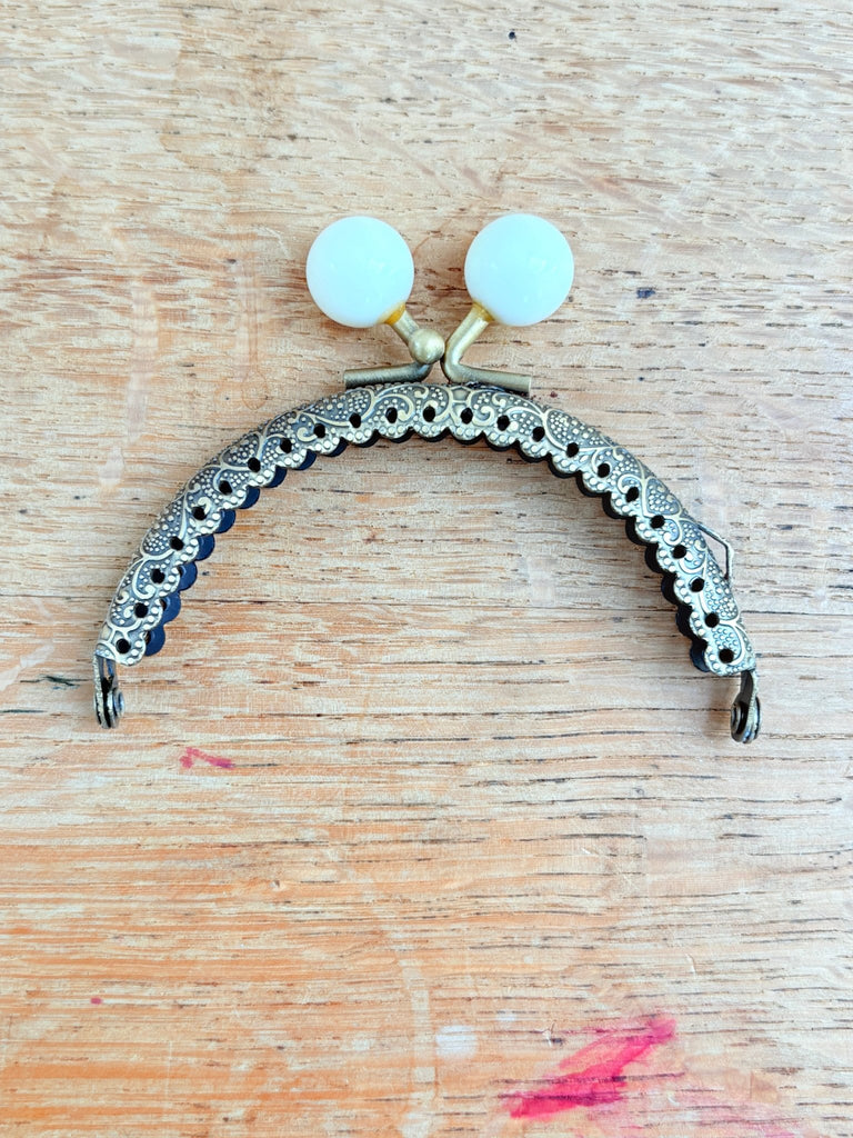 Bobble Top Purse Clasp - 8.5cm x 4cm - Sew in Antique Brass - Cream - The Eternal Maker - UK Fabric Shop