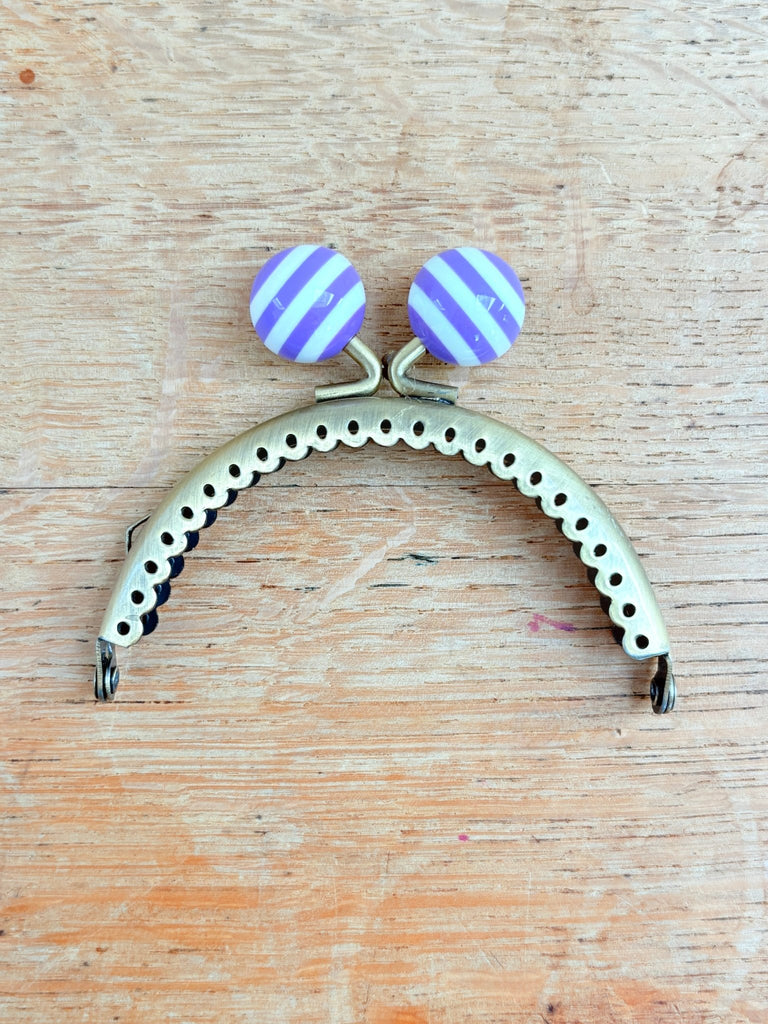 Bobble Top Purse Clasp - 8.5cm x 4cm - Sew in Antique Brass - Lilac Stripe - The Eternal Maker - UK Fabric Shop