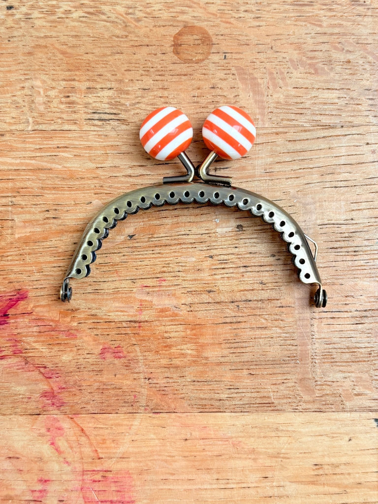 Bobble Top Purse Clasp - 8.5cm x 4cm - Sew in Antique Brass - Orange Stripe - The Eternal Maker - UK Fabric Shop