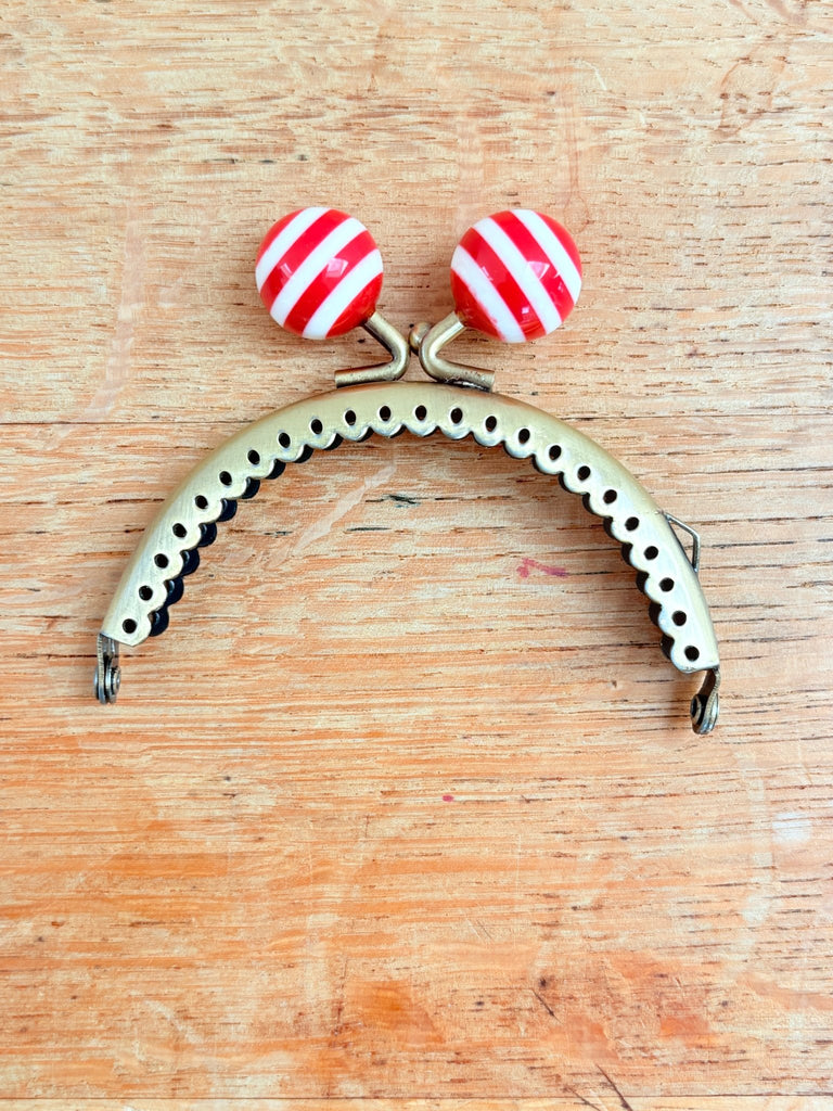 Bobble Top Purse Clasp - 8.5cm x 4cm - Sew in Antique Brass - Red Stripe - The Eternal Maker - UK Fabric Shop