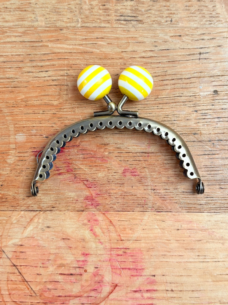 Bobble Top Purse Clasp - 8.5cm x 4cm - Sew in Antique Brass - Yellow Stripe - The Eternal Maker - UK Fabric Shop