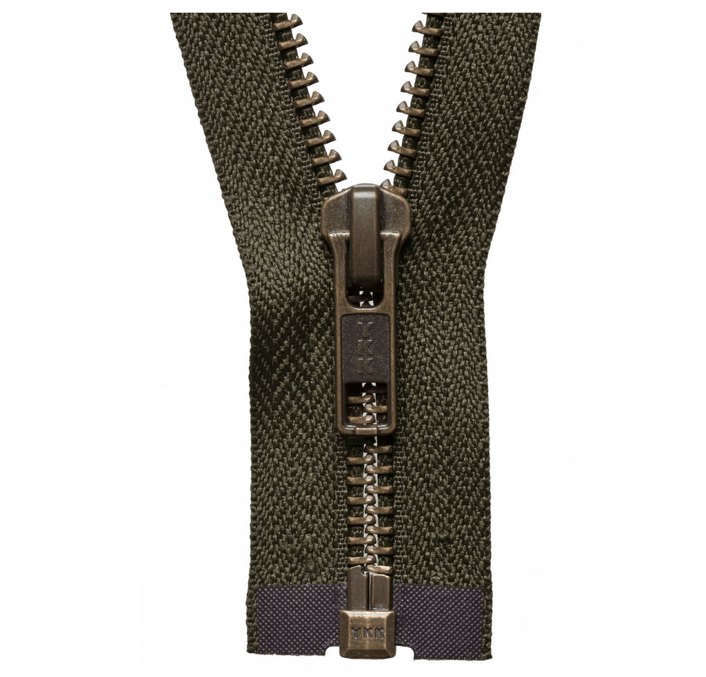 Brass Teeth Zip - Open Ended - 66cm/ 26" - Khaki - The Eternal Maker - UK Fabric Shop