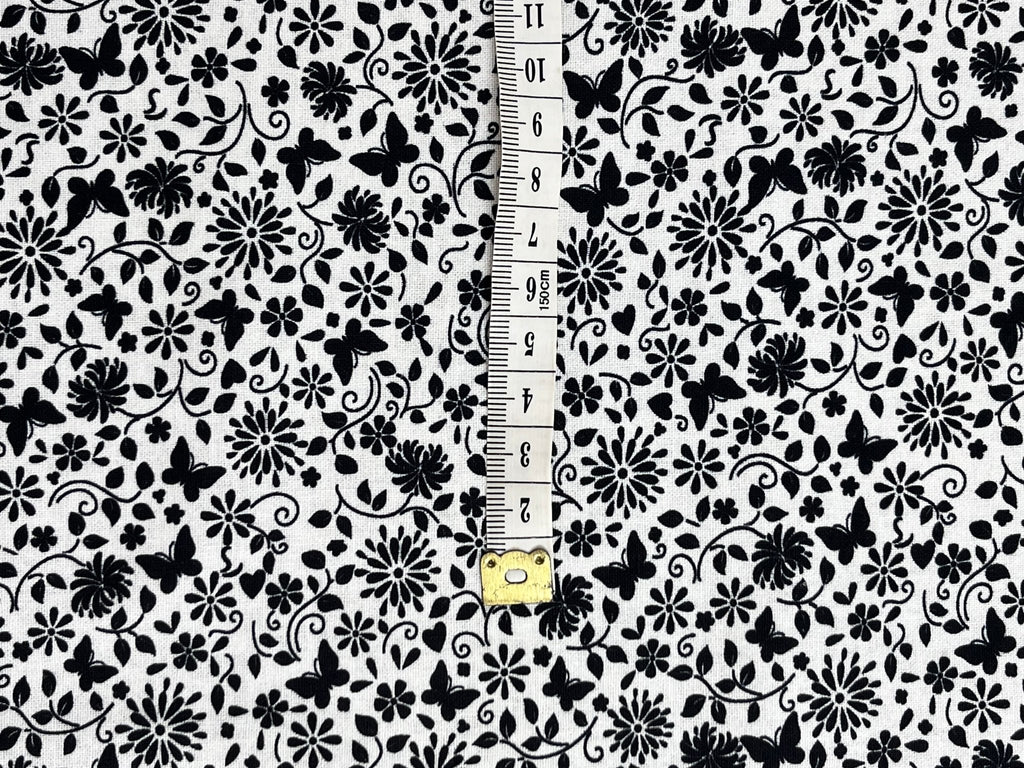 Butterfly Floral - Black White - The Eternal Maker - UK Fabric Shop