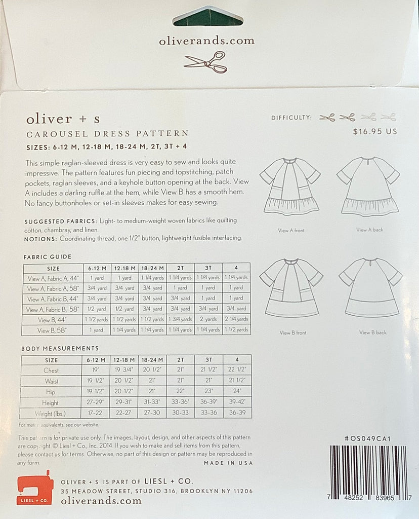 Carousel Dress Childrens Clothes Sewing Pattern - Oliver + S - 6 months to 4 years - The Eternal Maker - UK Fabric Shop