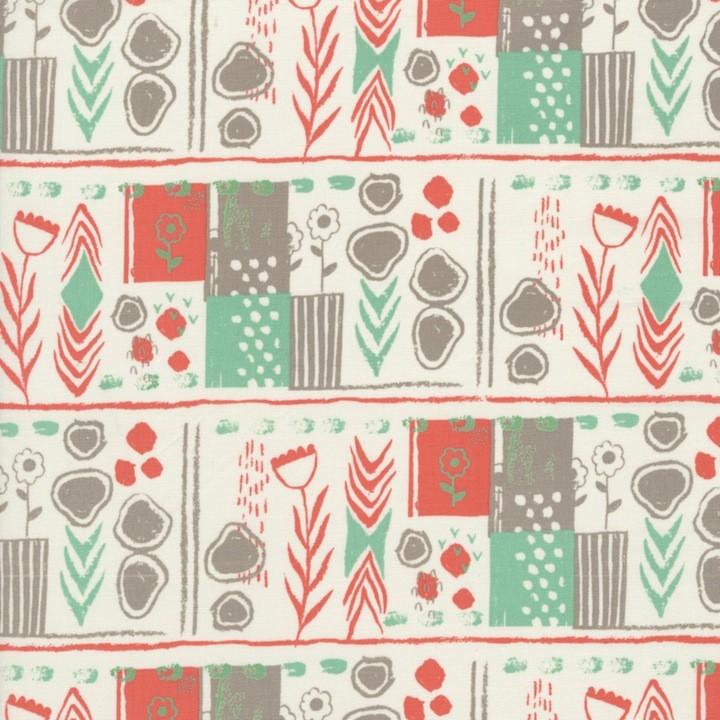 Cotton and Steel Fabric Mezzanine in Cream and Coral - August by Sarah Watts