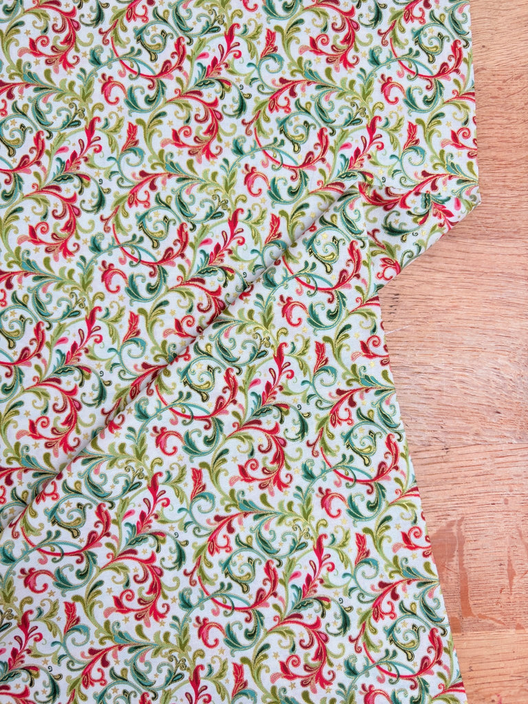Decorative Scrolls in Ivory - Classic Foliage - Makower Christmas Fabric - The Eternal Maker - UK Fabric Shop