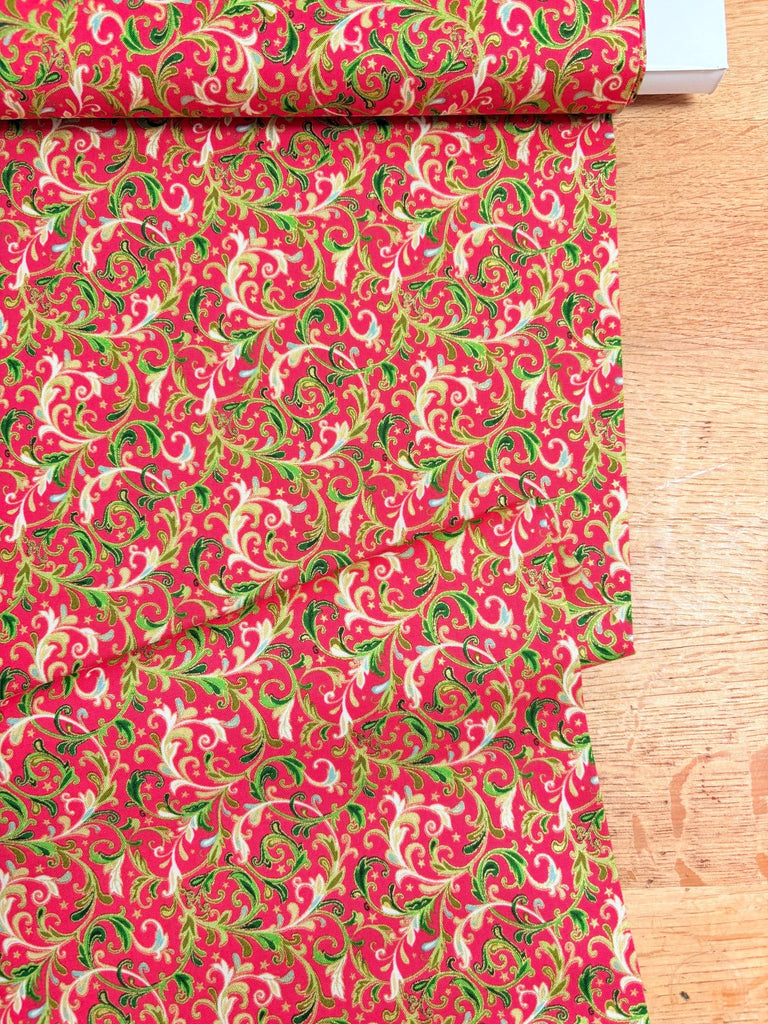 Decorative Scrolls in Red - Classic Foliage - Makower Christmas Fabric - The Eternal Maker - UK Fabric Shop