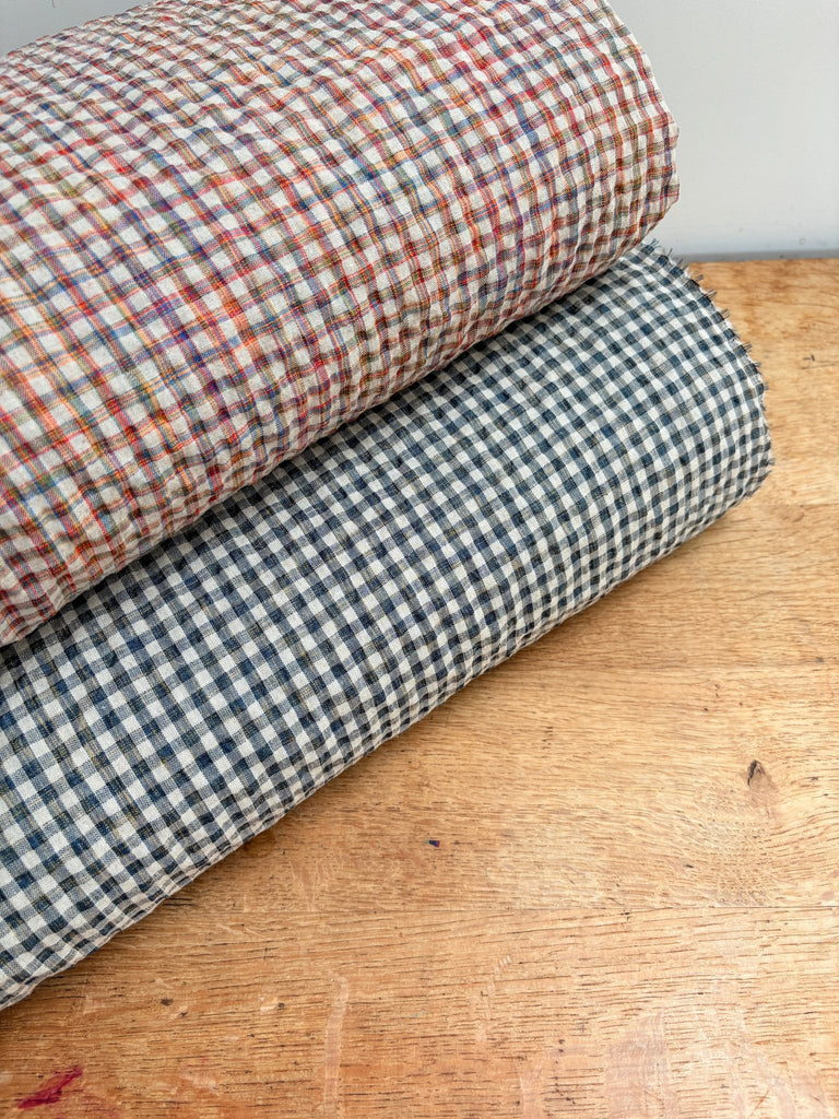 Denim Forest Plaid Gingham Seersucker Fabric - The Eternal Maker - UK Fabric Shop