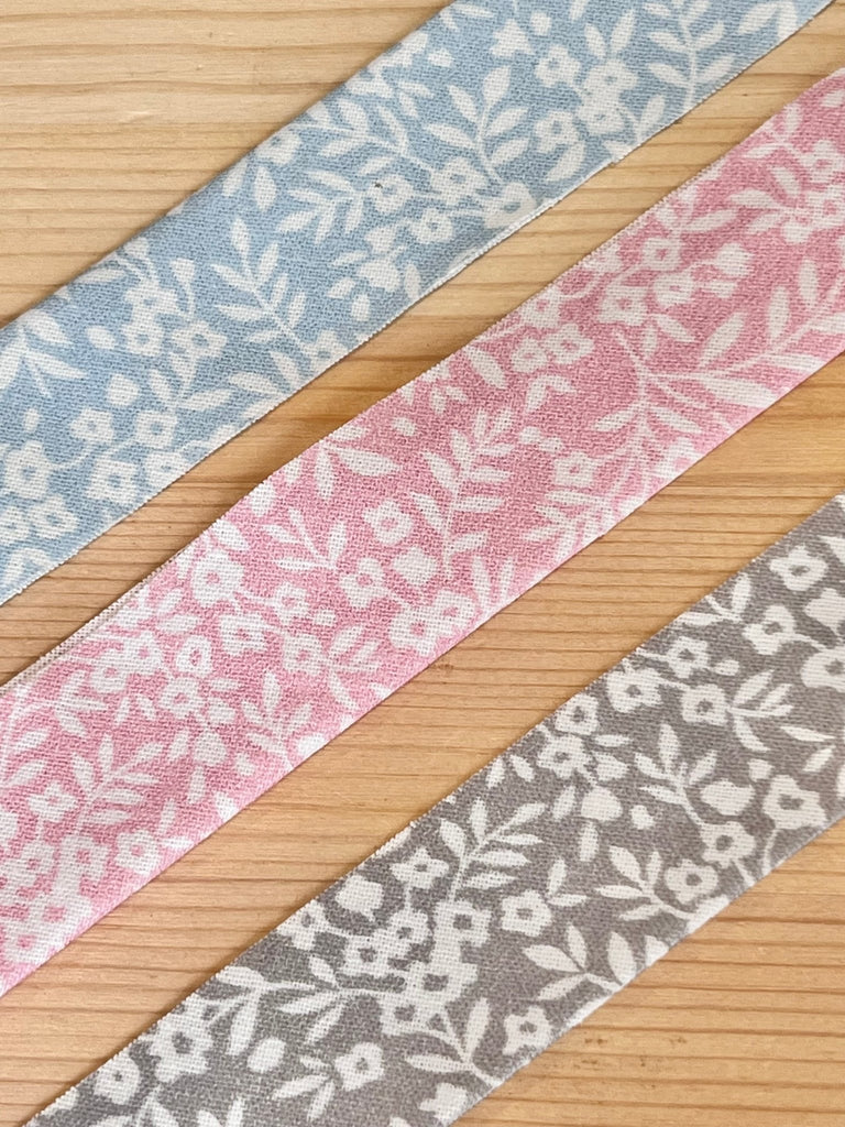 Floral Bias Binding 25mm - Pink, Blue or Grey - The Eternal Maker - UK Fabric Shop