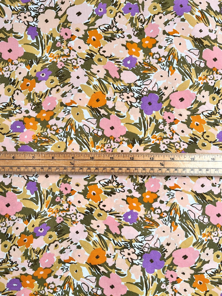 Flower Festival in Peach Lilac - Nerida Hansen - Fine Cotton Poplin - The Eternal Maker - UK Fabric Shop