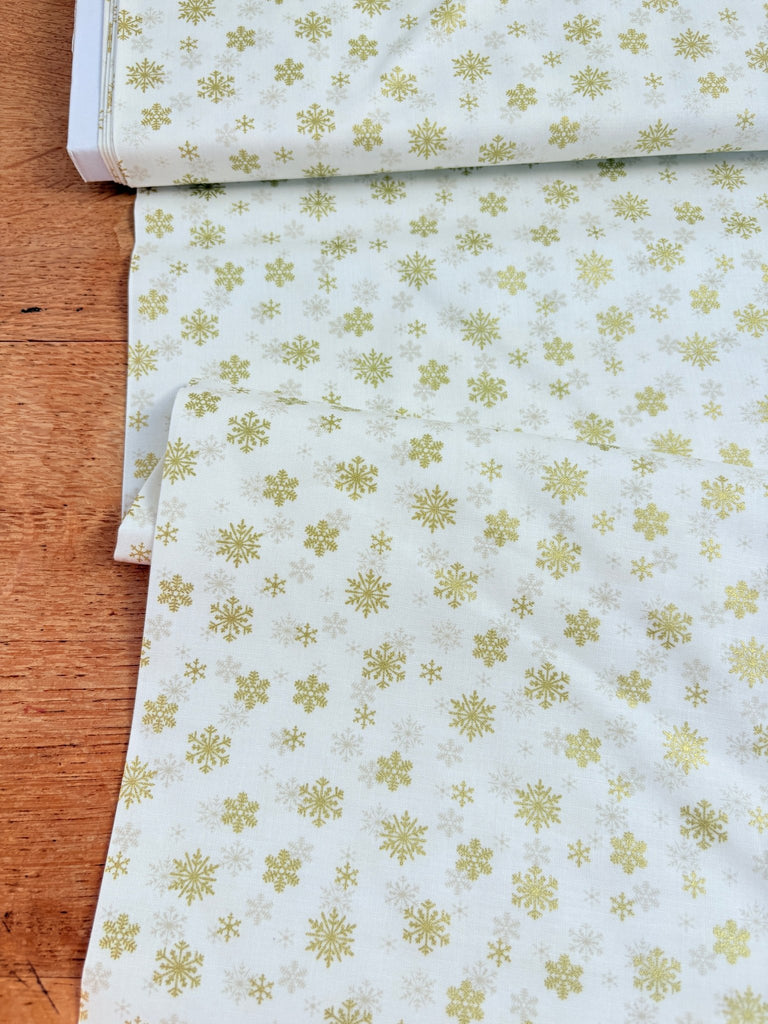 Gold Snowflakes on Cream - Christmas Fabric - The Eternal Maker - UK Fabric Shop