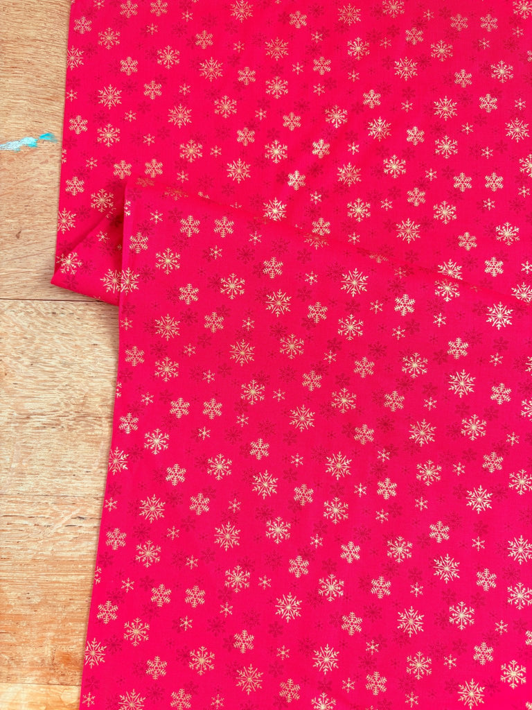 Gold Snowflakes on Red - Christmas Fabric - The Eternal Maker - UK Fabric Shop